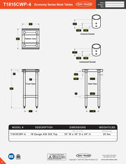 18” x 15” Economy Series Work Table, T1815CWP-4