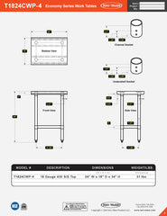 18” x 24” Economy Series Work Table, T1824CWP-4