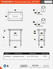 18” x 30” Economy Series Work Table, T1830CWP-4