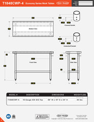 18” x 48” Economy Series Work Table, T1848CWP-4