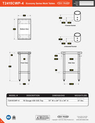 24” x 15” Economy Series Work Table, T2415CWP-4