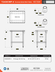 24” x 30” Economy Series Work Table, T2430CWP-4