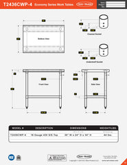 24” x 36” Economy Series Work Table, T2436CWP-4