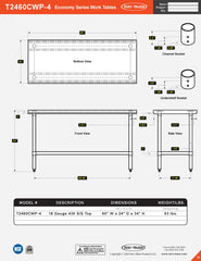 24” x 60” Economy Series Work Table, T2460CWP-4