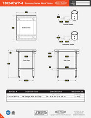 30” x 24” Economy Series Work Table, T3024CWP-4