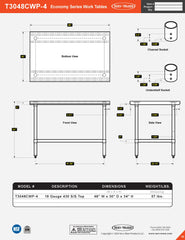 30” x 48” Economy Series Work Table, T3048CWP-4