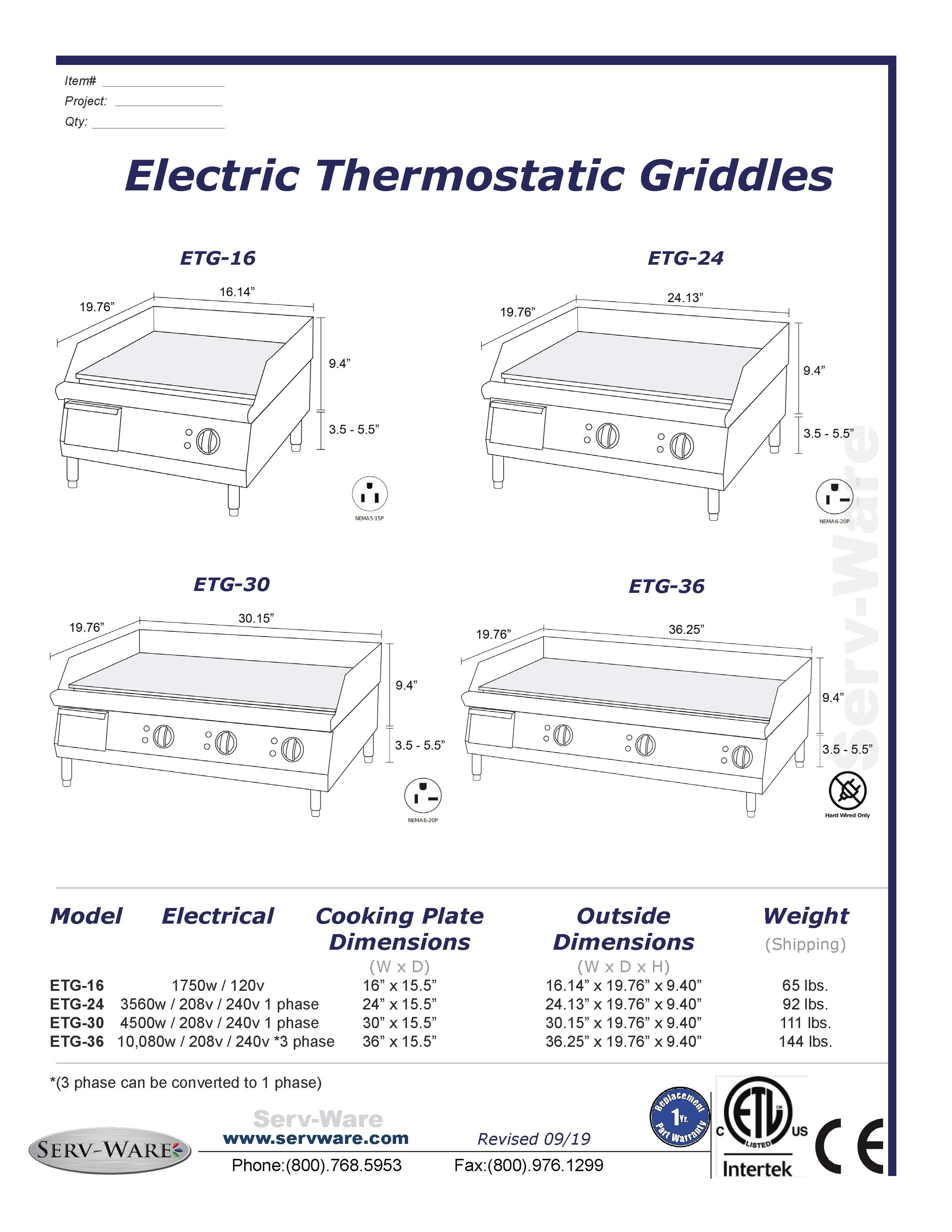 24" Electric Griddle, ETG-24