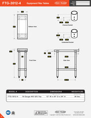 30” x 12” Equipment Filler Table, FTG-3012-4