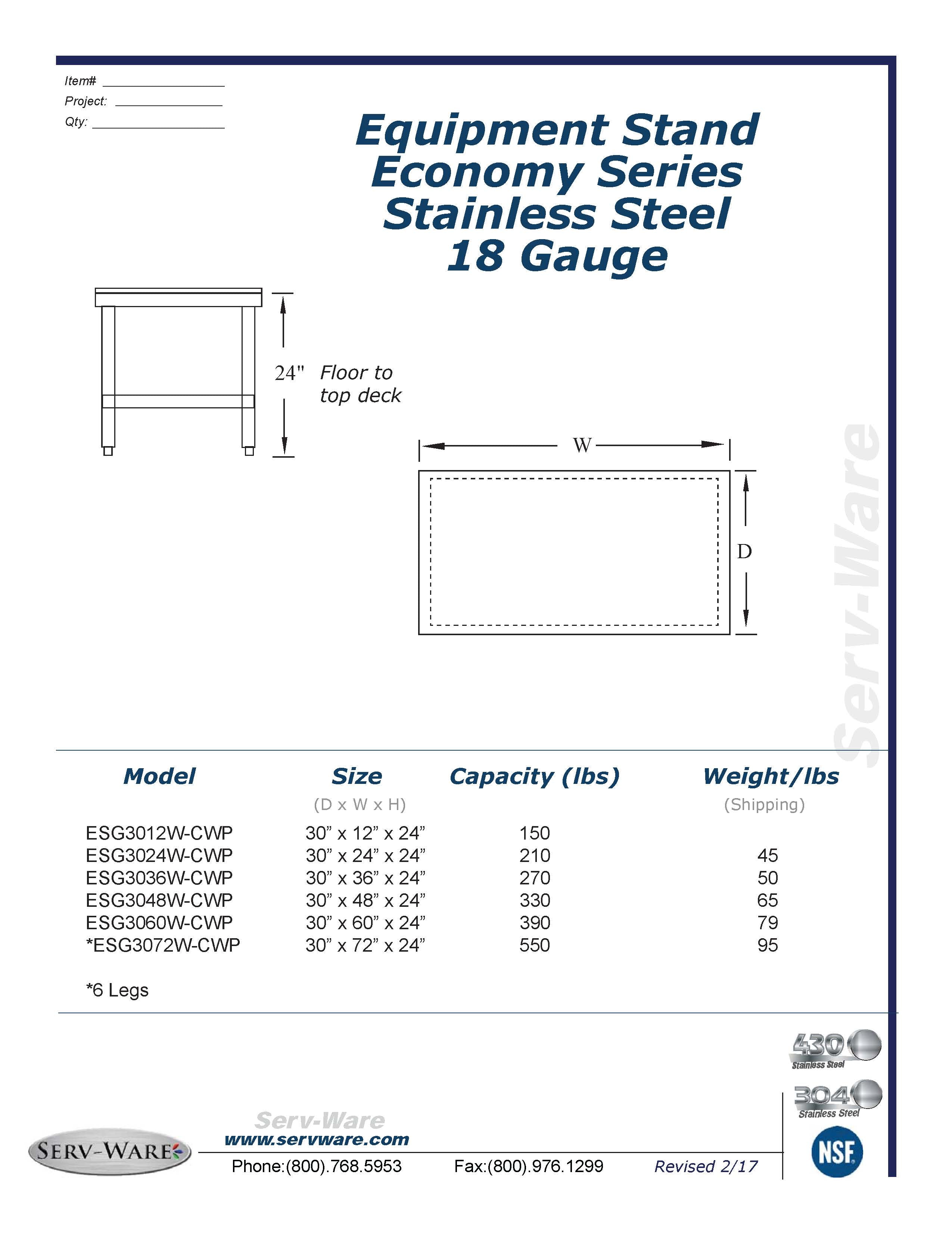 30” x 12” Economy Equipment Stand, ESG3012W-CWP