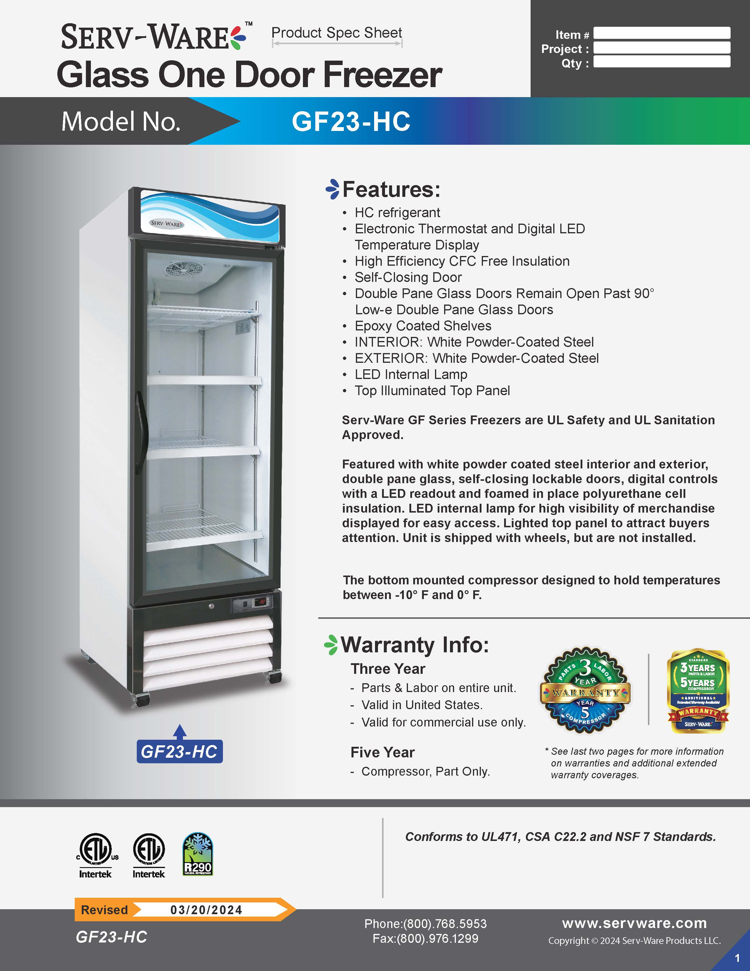 27" 1 Glass Door Merchandiser Freezer, GF23-HC