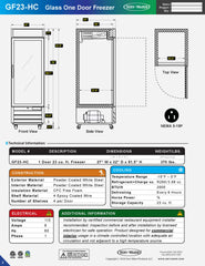 27" 1 Glass Door Merchandiser Freezer, GF23-HC