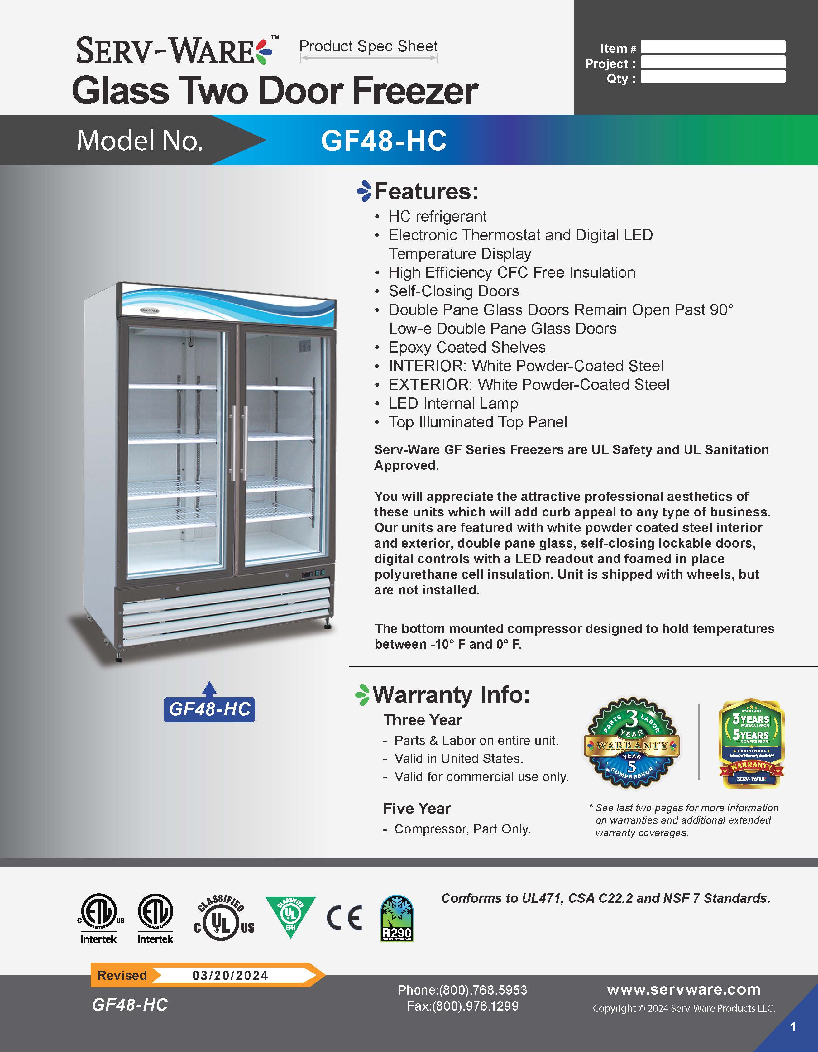 54" 2 Glass Door Merchandiser Freezer, GF48-HC