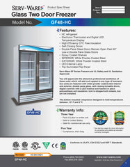 54" 2 Glass Door Merchandiser Freezer, GF48-HC