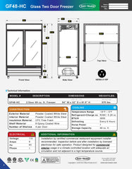 54" 2 Glass Door Merchandiser Freezer, GF48-HC