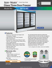 81" 3 Glass Door Merchandiser Freezer, GF72-HC