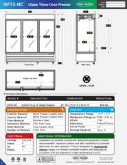 81" 3 Glass Door Merchandiser Freezer, GF72-HC