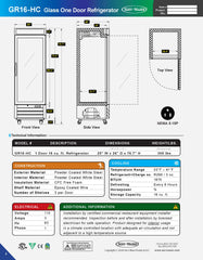 25" 1 Glass Door Merchandiser, GR16-HC