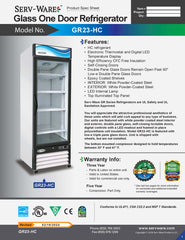 27" 1 Glass Door Merchandiser, GR23-HC