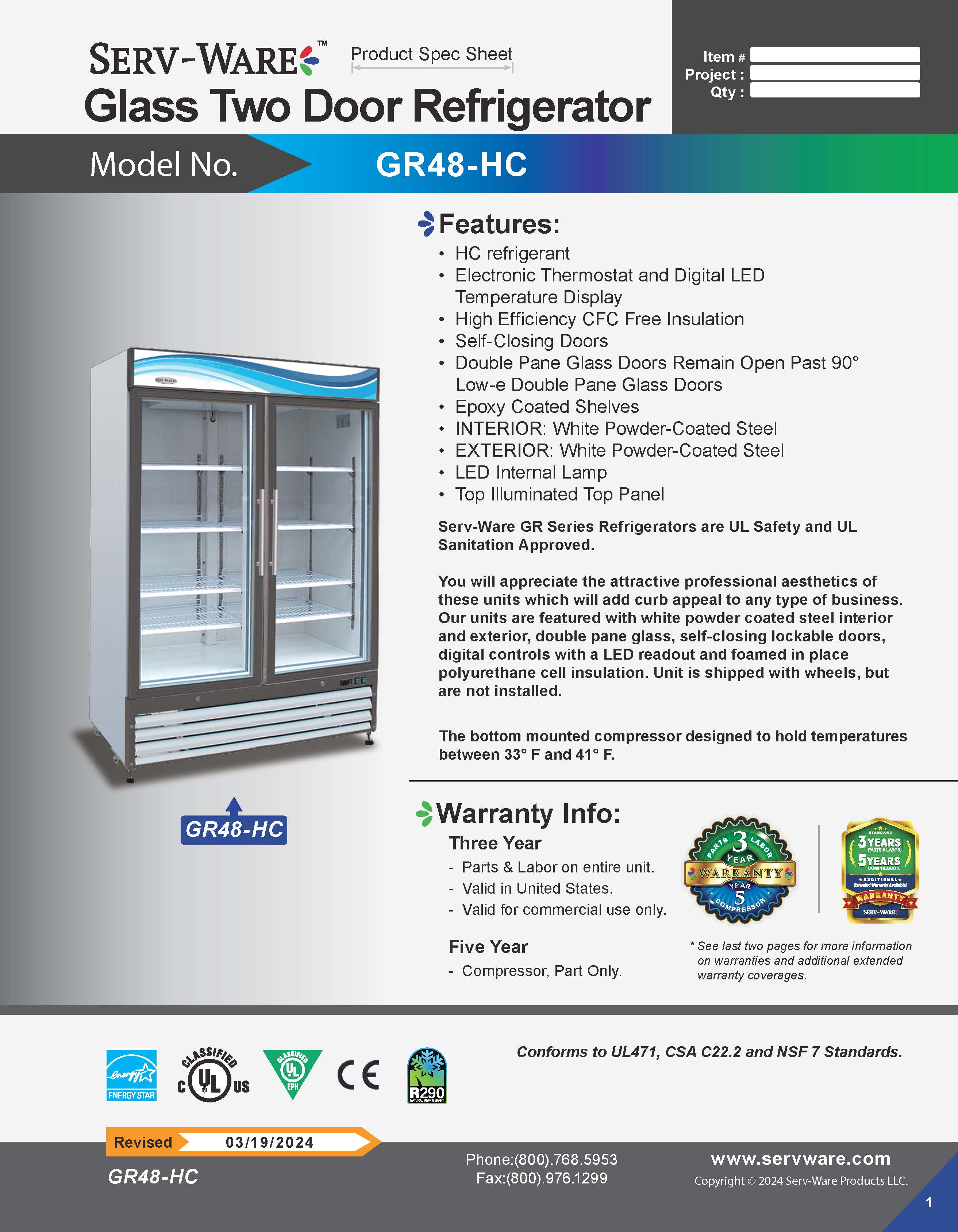 54" 2 Glass Door Merchandiser, GR48-HC