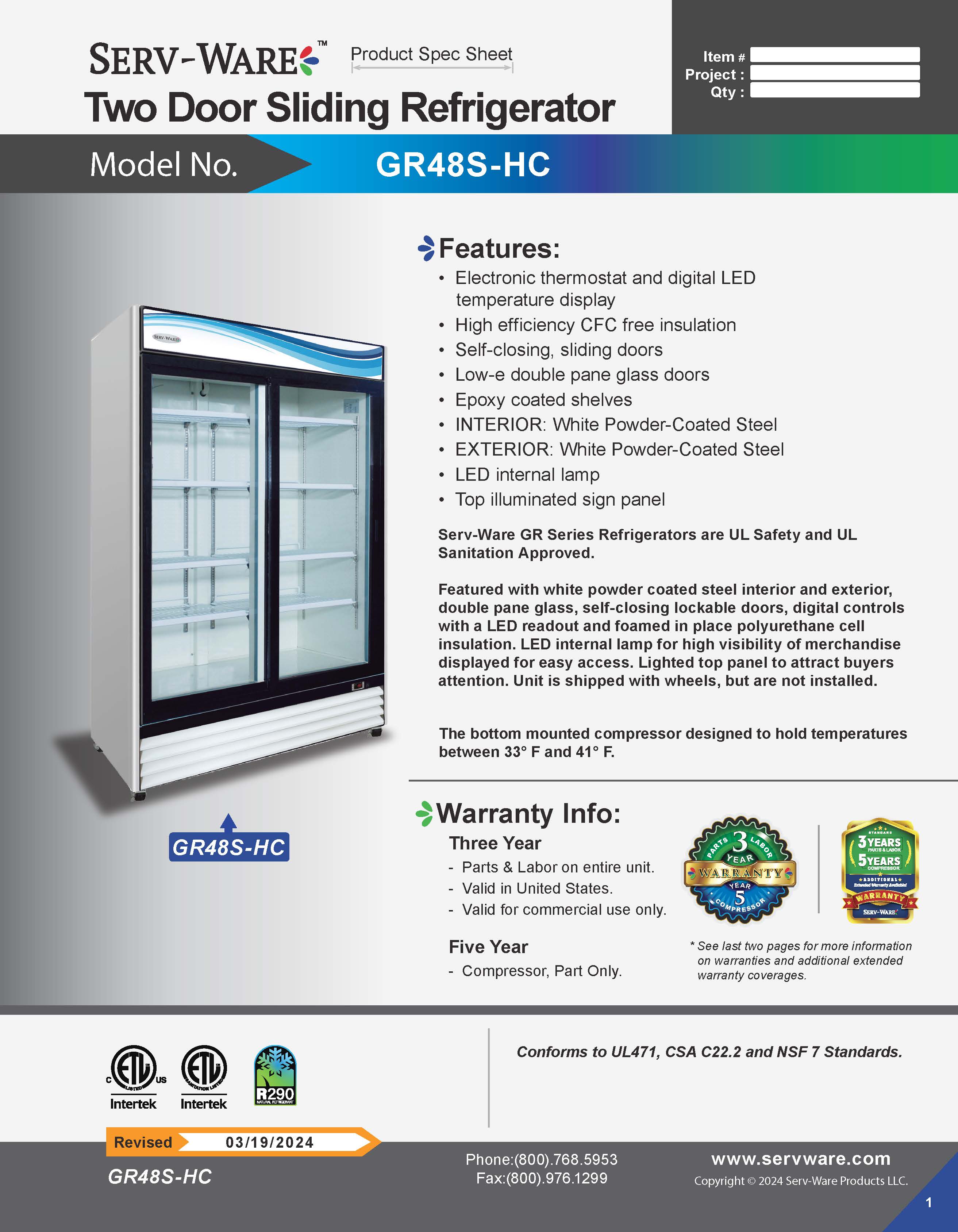 54" 2 Glass Sliding Door Merchandiser, GR48S-HC