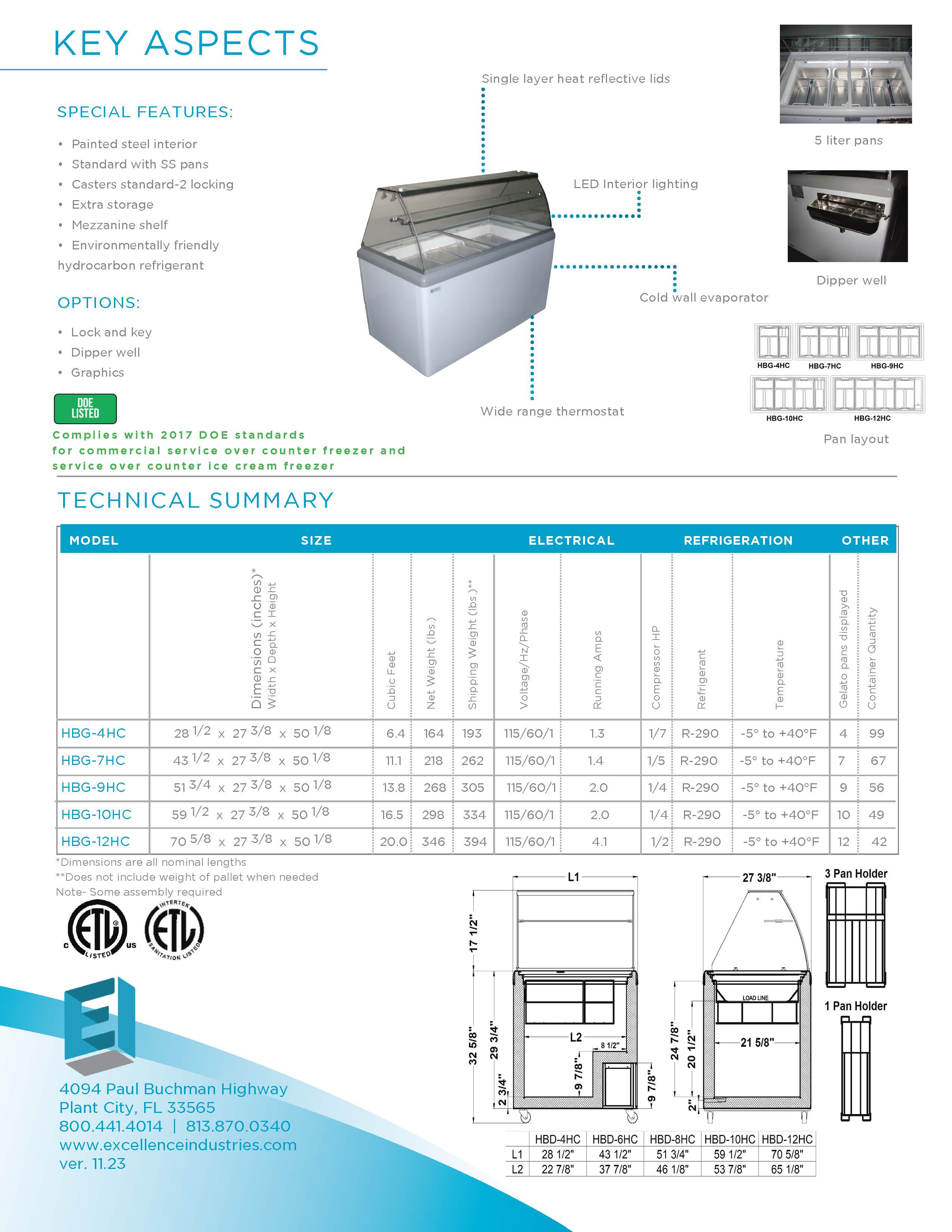 Excellence Industries HBG Gelato Dipping Cabinet with LED