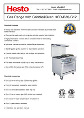 HSD-B36-G12 Gas Range with Griddle & Oven, 36"*33"*60", 1-Year Labor & Parts