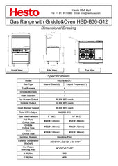 HSD-B36-G12 Gas Range with Griddle & Oven, 36"*33"*60", 1-Year Labor & Parts