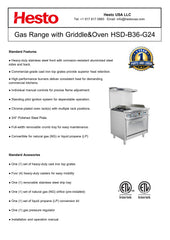 HSD-B36-G24 Gas Range with Griddle & Oven, 36"*33"*60", 1-Year Labor & Parts
