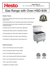 HSD-B36 Gas Range with Oven, 36"*33"*60", 1-Year Labor & Parts