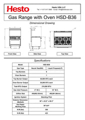 HSD-B36 Gas Range with Oven, 36"*33"*60", 1-Year Labor & Parts