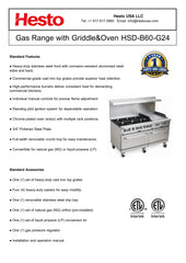 HSD-B60-G24 Gas Range with Griddle & Oven, 60"*33"*60", 1-Year Labor & Parts