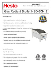 HSD-SG-12 Gas Radiant Broiler, 12"*30"*16", 1-Year Labor & Parts