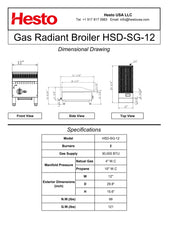 HSD-SG-12 Gas Radiant Broiler, 12"*30"*16", 1-Year Labor & Parts