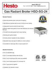 HSD-SG-24 Gas Radiant Broiler, 24"*30"*16", 1-Year Labor & Parts