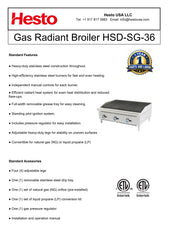 HSD-SG-36 Gas Radiant Broiler, 36"*30"*16", 1-Year Labor & Parts