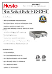 HSD-SG-48 Gas Radiant Broiler, 48"*30"*16", 1-Year Labor & Parts