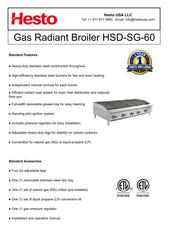 HSD-SG-60 Gas Radiant Broiler, 60"*30"*16", 1-Year Labor & Parts