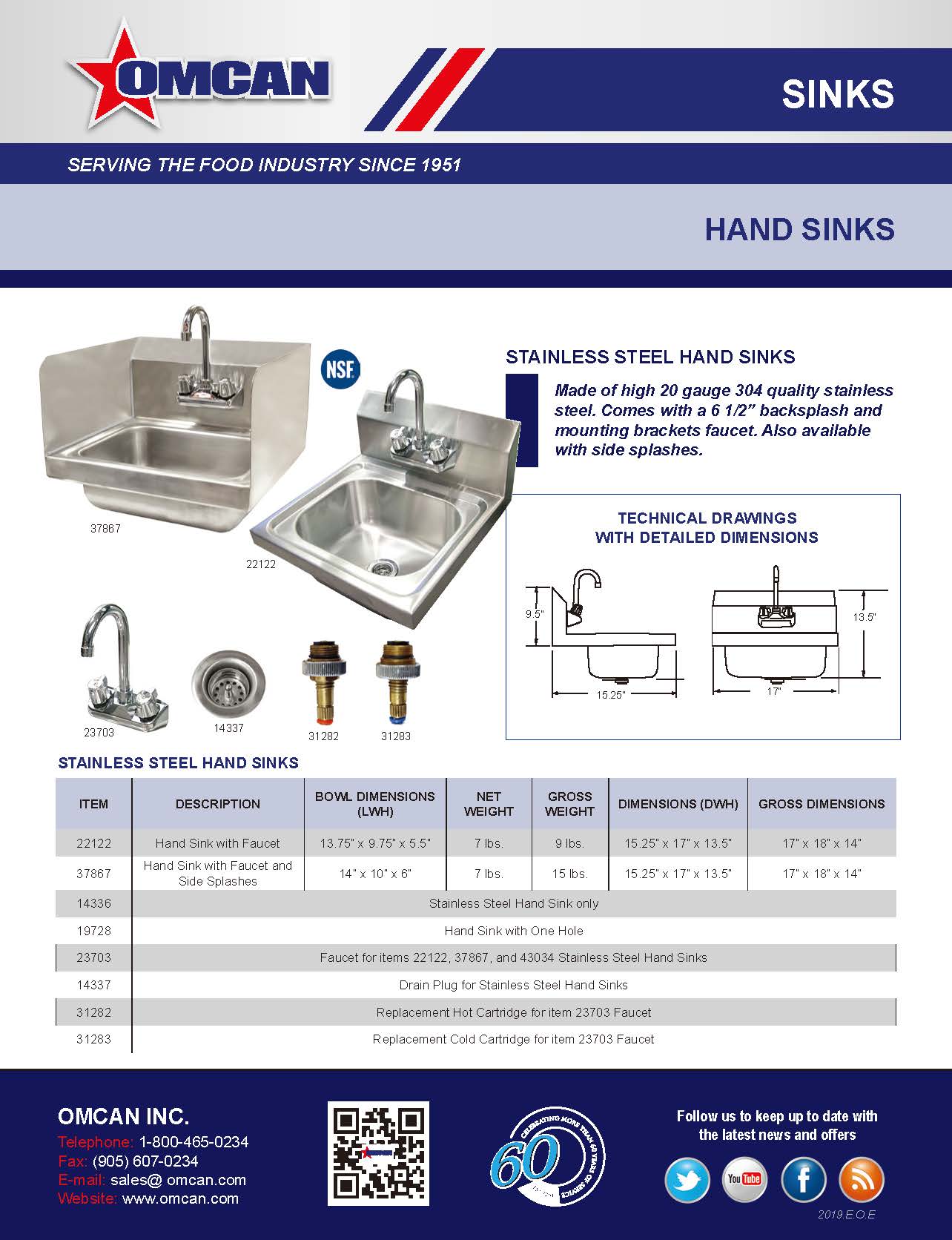 Omcan Hand Sink with Faucet