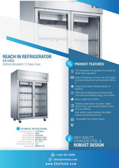 54" 2 Glass Door Reach-In Refrigerator, KR-49BG