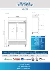 54" 2 Glass Door Reach-In Refrigerator, KR-49BG