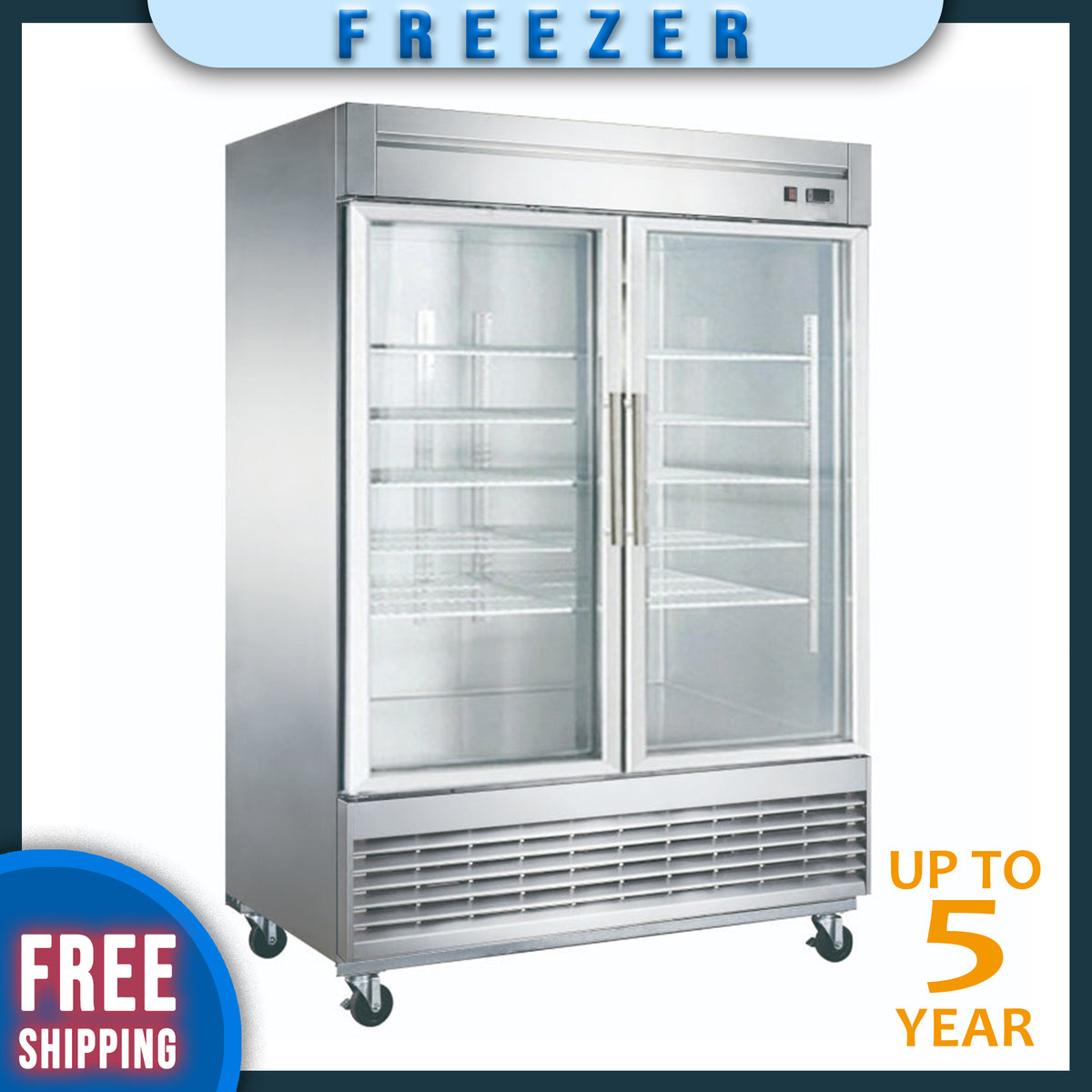 MPF-49G Glass Door Reach-In Freezer, 55"*32"*80", 2-Year labor & Parts 5-Year compressor