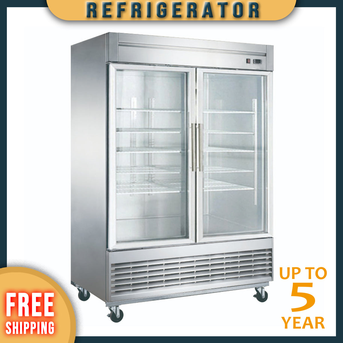 MPR-49G Glass Door Reach-In Refrigerator, 55"*34"*82", 2-Year labor & Parts 5-Year compressor