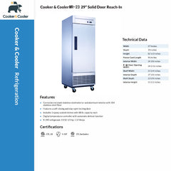 MR-23 1 Solid Door Reach-In Refrigerator, 27"*32"*82", 3-Year labor 5-Year Parts 10-Year compressor