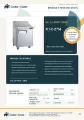 MSR-27M Mega Top Refrigerated Sandwich Prep Table, 28"*34"*46", 3-Year Labor 5-Year Parts 10-Year Compressor