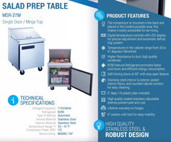 MSR-27M Mega Top Refrigerated Sandwich Prep Table, 29"*32"*46", 3-Year labor 5-Year Parts 10-Year compressor