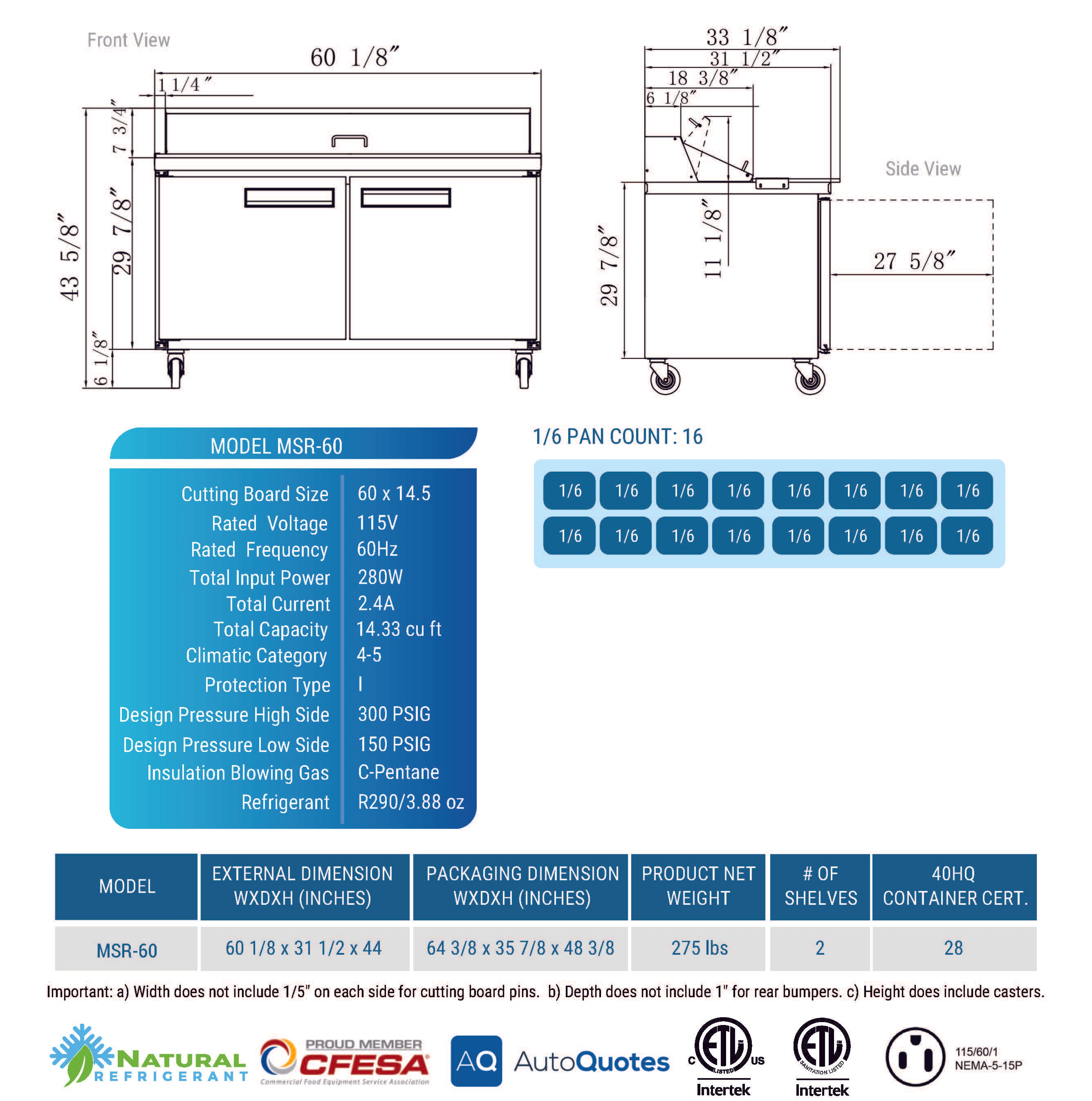 MSR-60 Refrigerated Sandwich Prep Table, 60"*32"*44", 3-Year labor 5-Year Parts 10-Year compressor