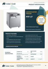 MTF-27 Undercounter Commercial Freezer, 28"*30"*36", 3-Year Labor 5-Year Parts 10-Year Compressor