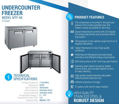MTF-60 Undercounter Commercial Freezer, 60"*32"*36", 3-Year labor 5-Year Parts 10-Year compressor