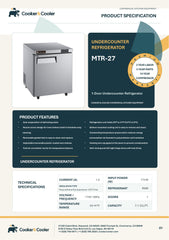 MTR-27 Undercounter Commercial Refrigerator, 28"*30"*36", 3-Year Labor 5-Year Parts 10-Year Compressor