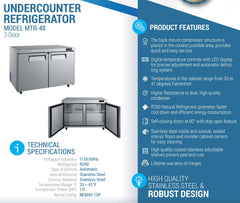 MTR-48 Undercounter Commercial Refrigerator, 48"*32"*36", 3-Year labor 5-Year Parts 10-Year compressor